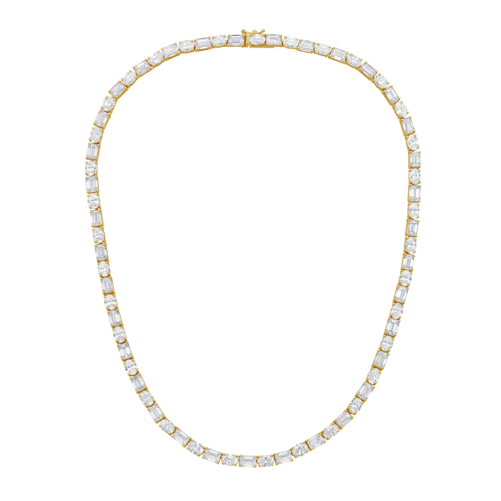 Lab Grown Oval And Emerald Diamond Tennis Necklace