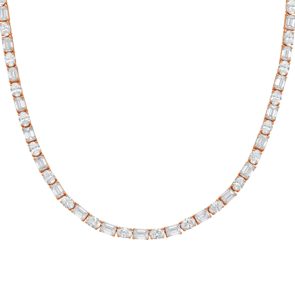 Lab Grown Oval And Emerald Diamond Tennis Necklace