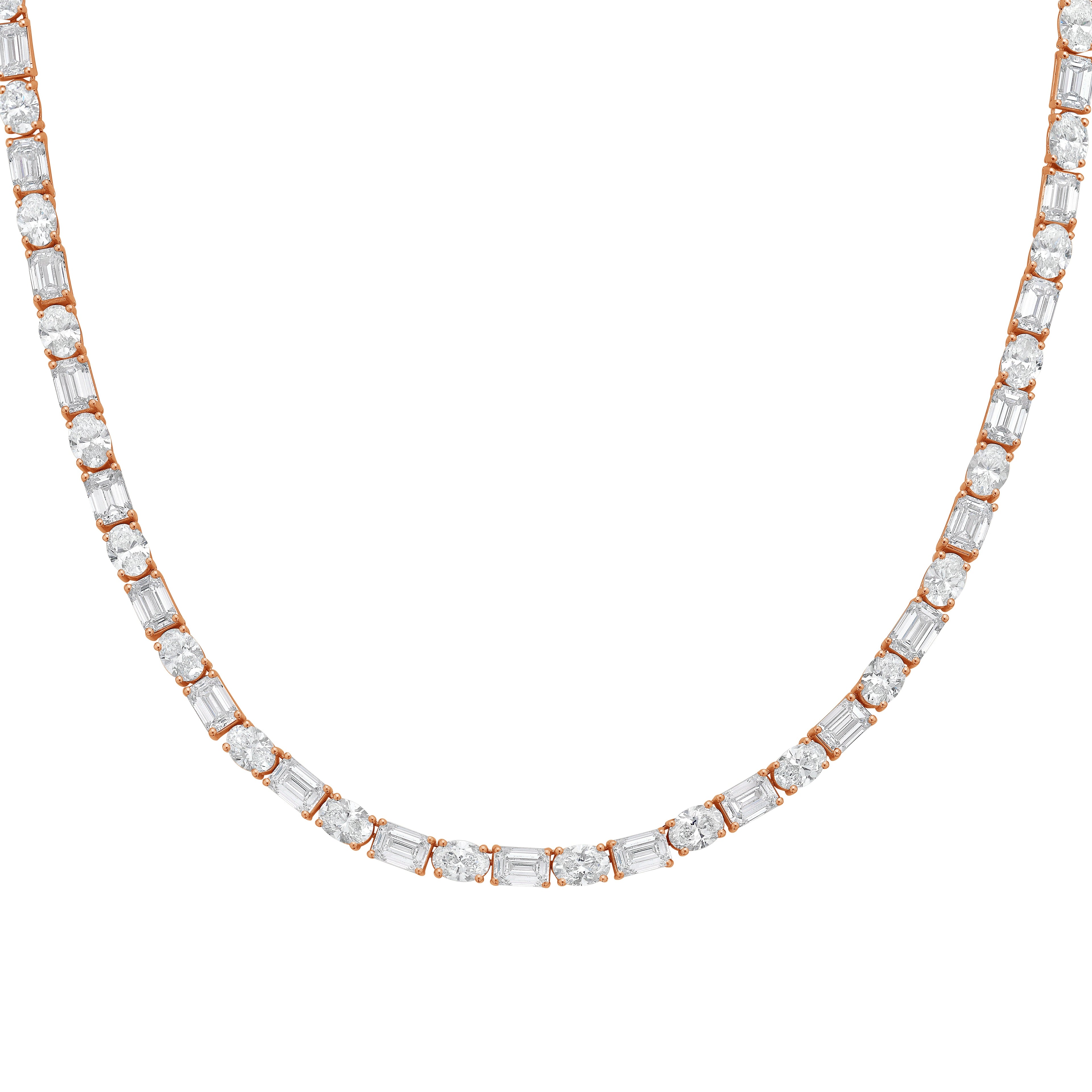 Lab Grown Oval And Emerald Diamond Tennis Necklace