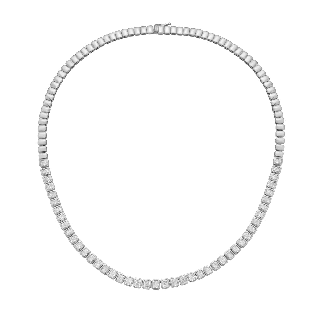Lab Grown Radiant Cut Halfway Bezel Necklace