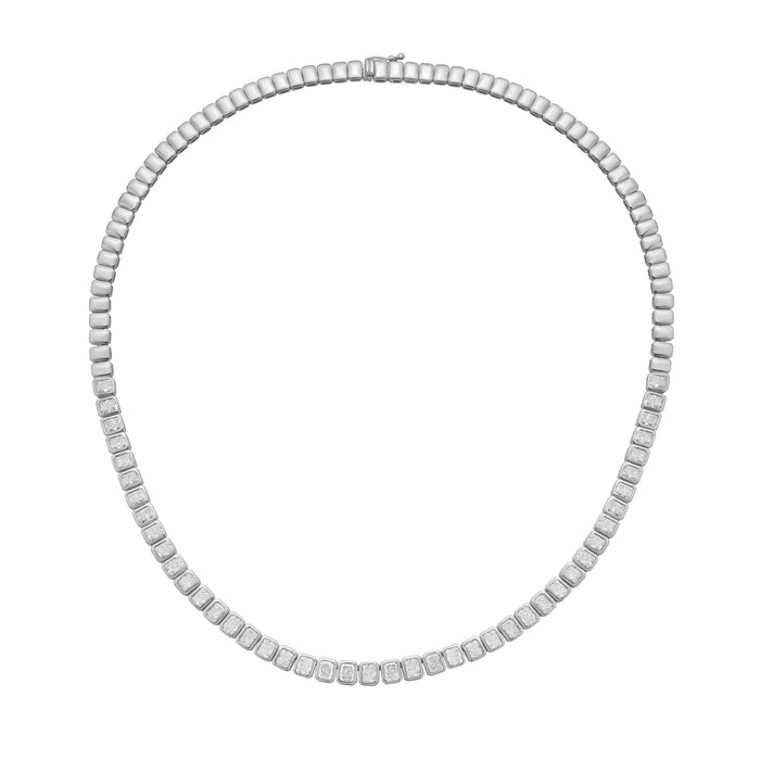 Lab Grown Radiant Cut Halfway Bezel Necklace