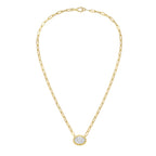Lab Grown Oval Bezel Pendant With Paperclip Chain