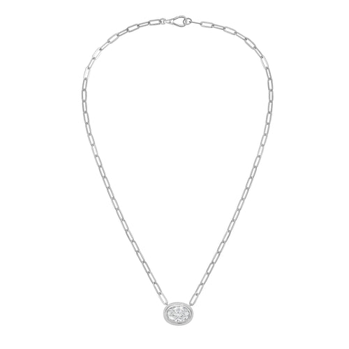 Lab Grown Oval Bezel Pendant With Paperclip Chain