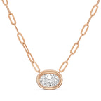 Lab Grown Oval Bezel Pendant With Paperclip Chain