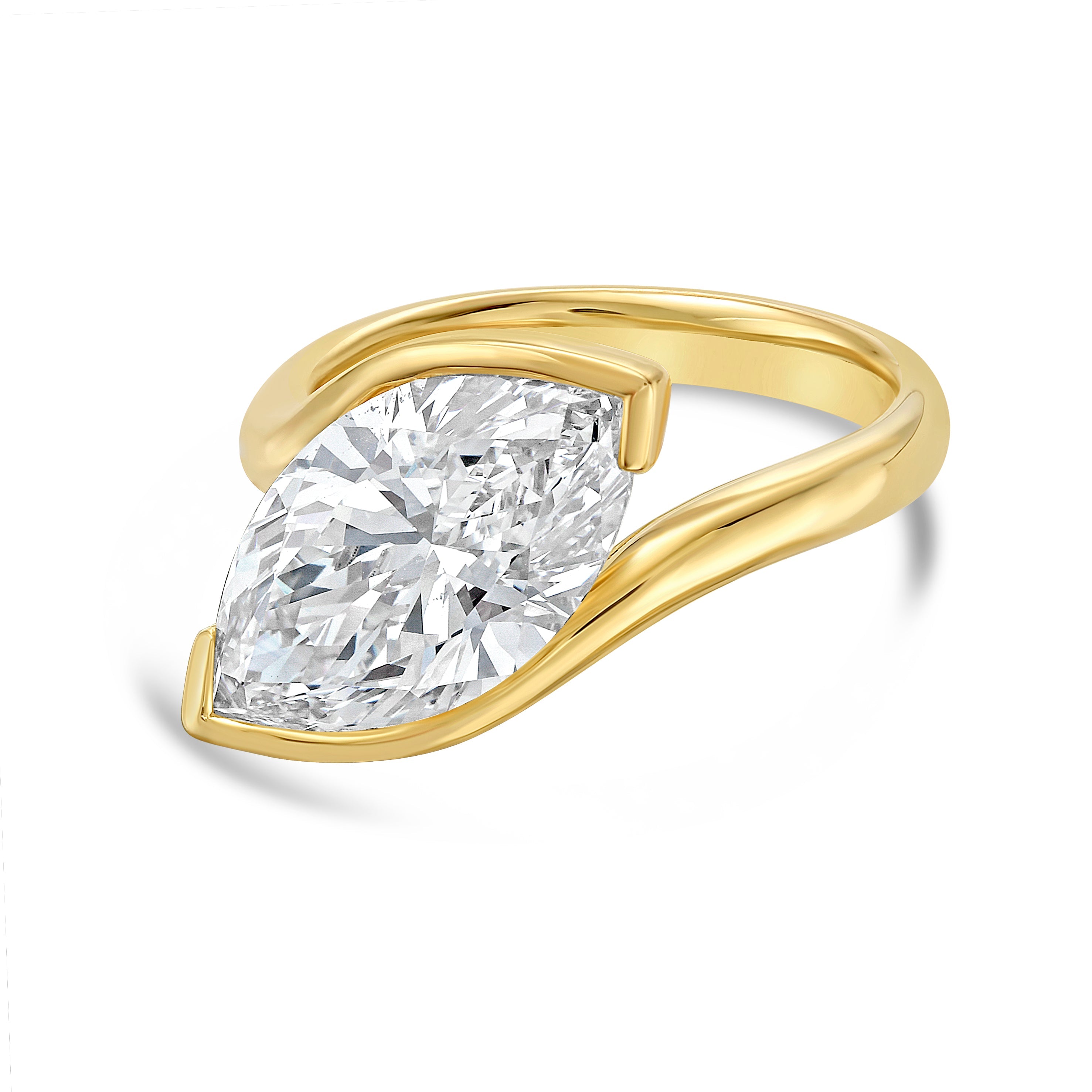 Lab Grown Marquise Bypass Ring, 18K Gold