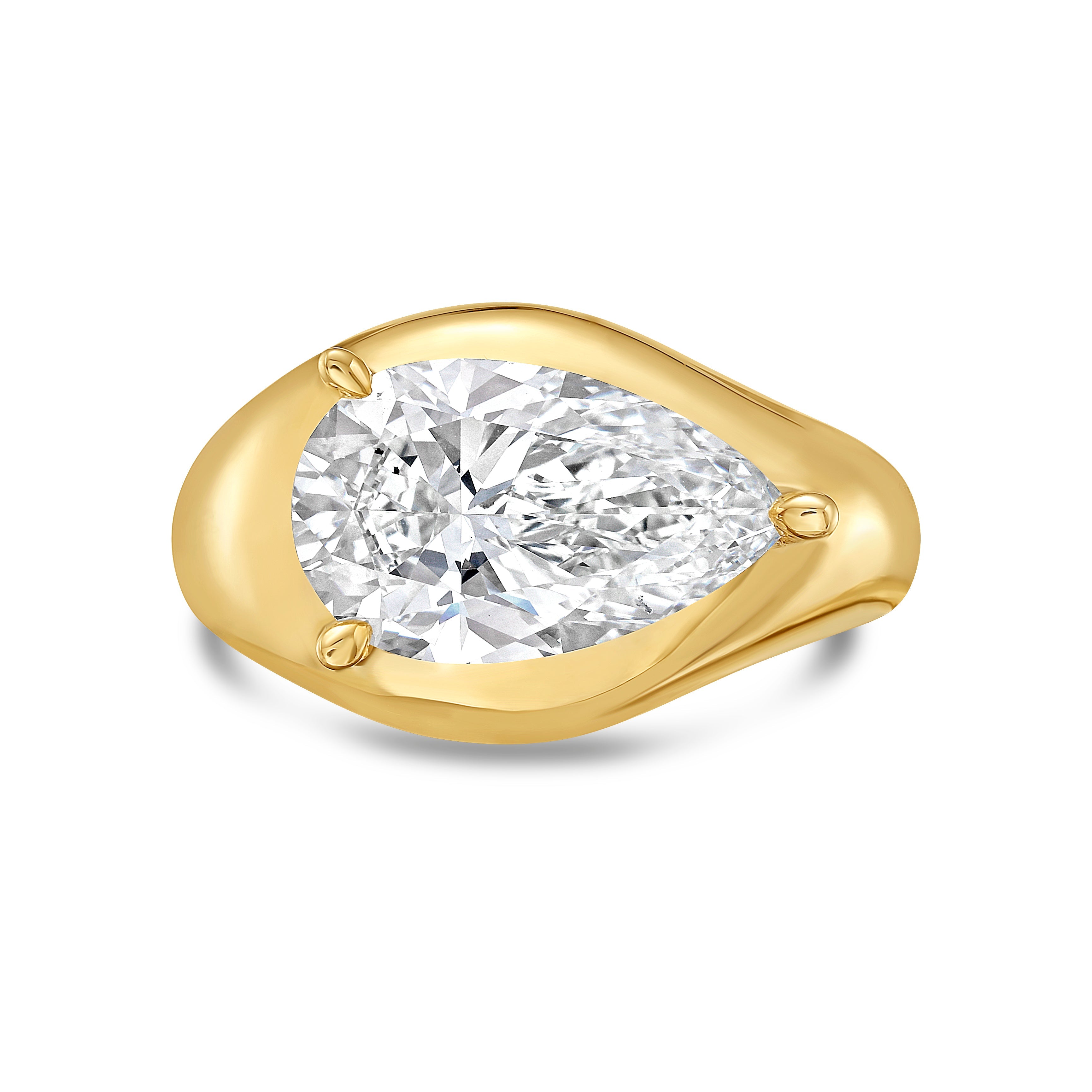 Lab-Grown East-West Pear Diamond Dome Ring, 18k Gold
