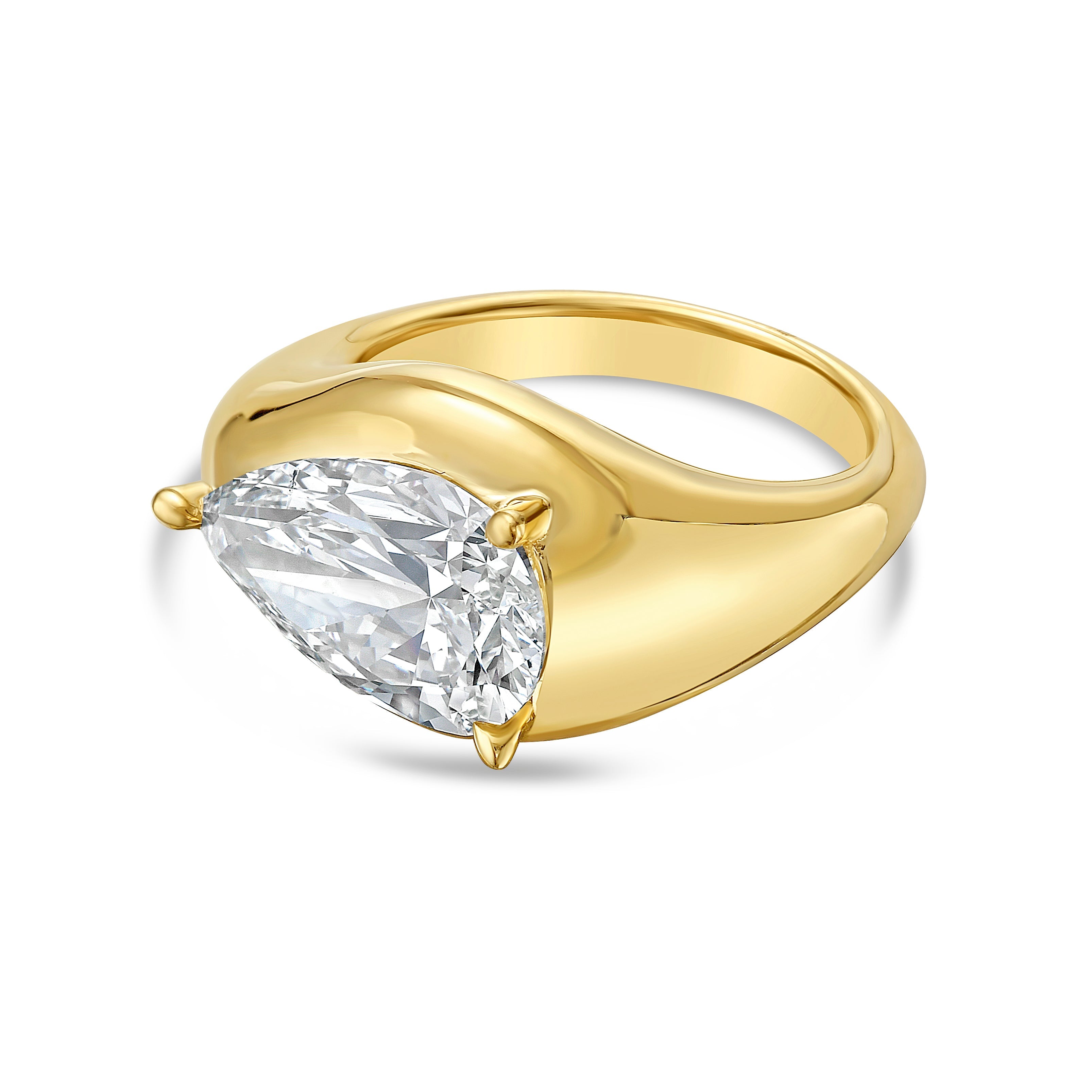 Lab-Grown East-West Pear Diamond Dome Ring, 18k Gold