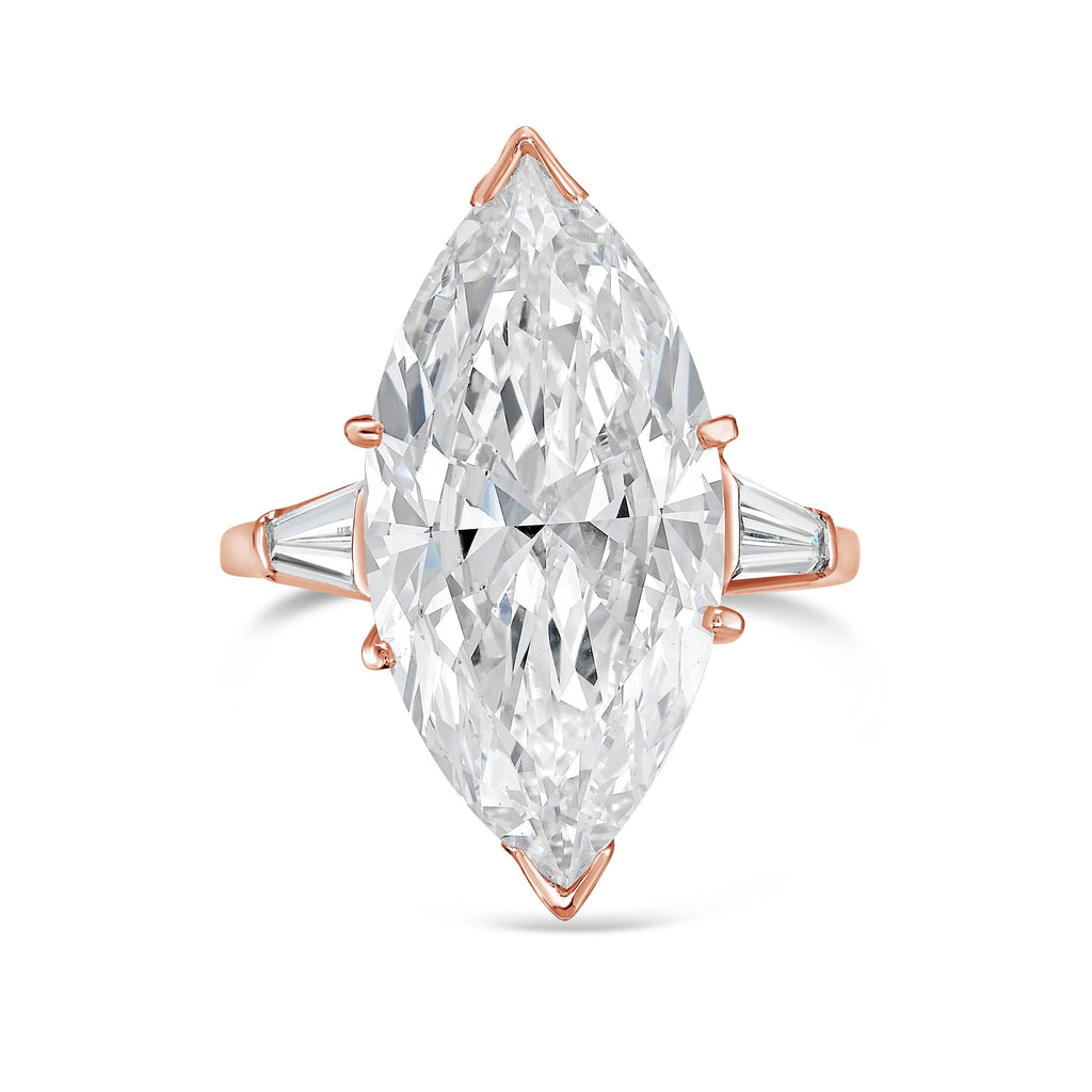 Lab-Grown Marquise Diamond Ring with Baguettes, 18K Gold