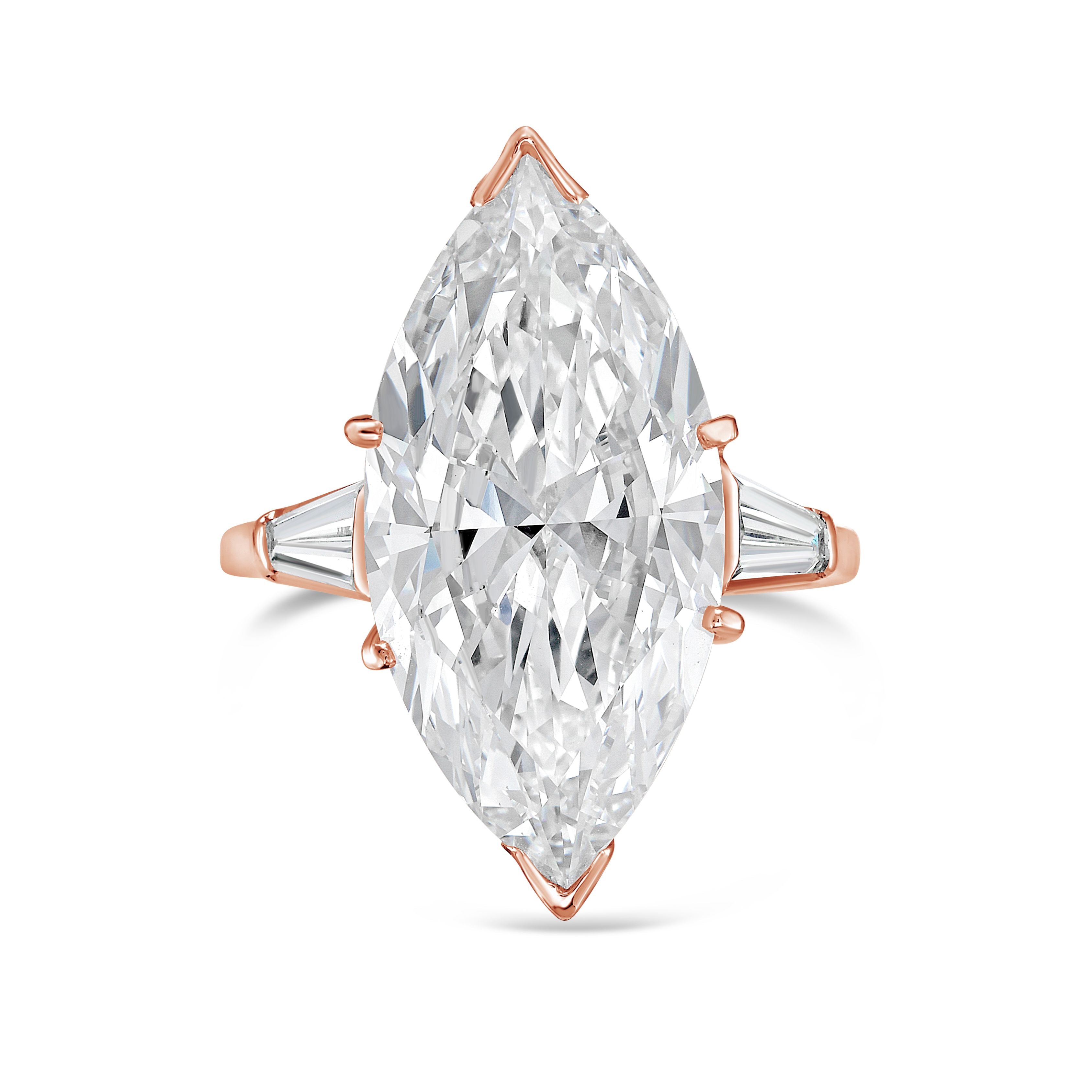 Lab-Grown Marquise Diamond Ring with Baguettes, 18K Gold