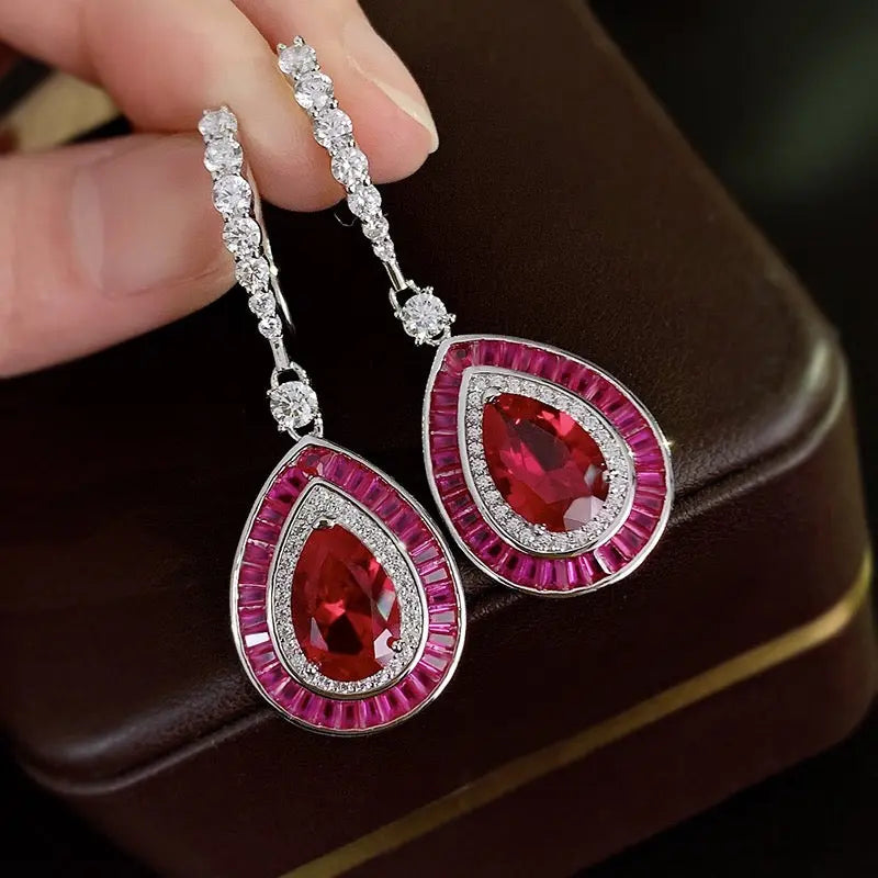 Medellin Gem Drop Earrings in Ruby