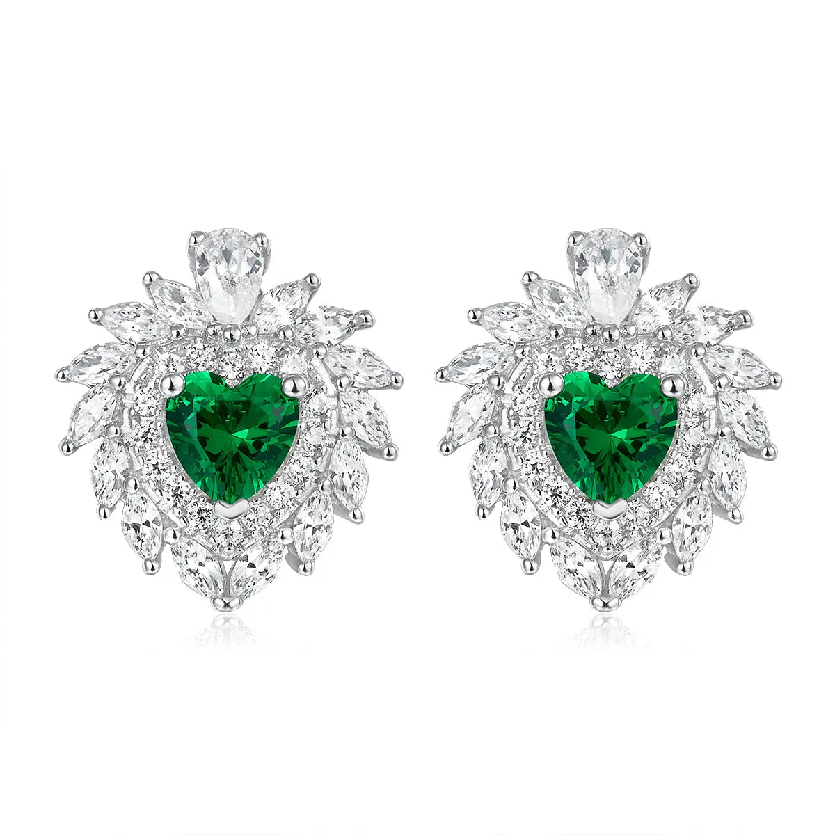 Multi Gem Heart Earrings in Emerald