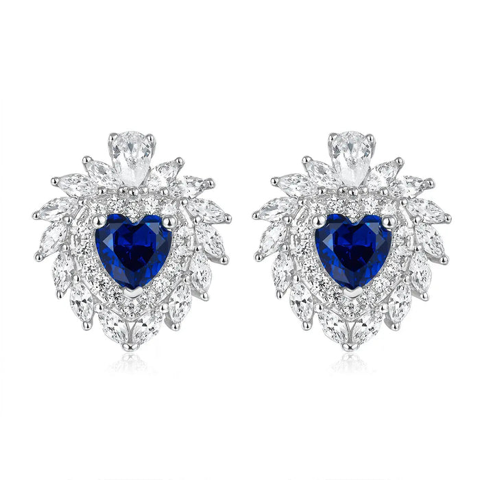 Multi Gem Heart Earrings in Sapphire