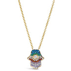 Multi Sapphire Hamsa Drop Necklace