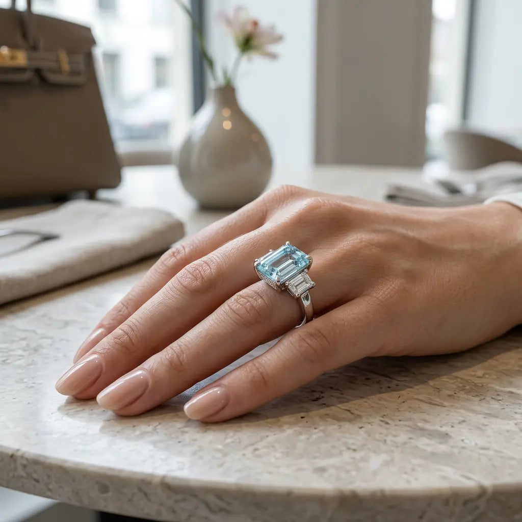 Natalie 3 Stone Ring in Aquamarine