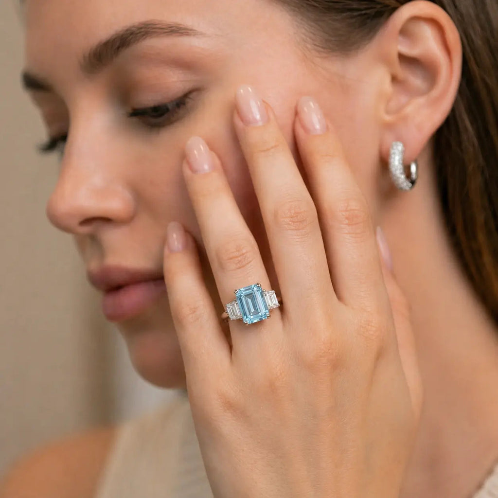 Natalie 3 Stone Ring in Aquamarine
