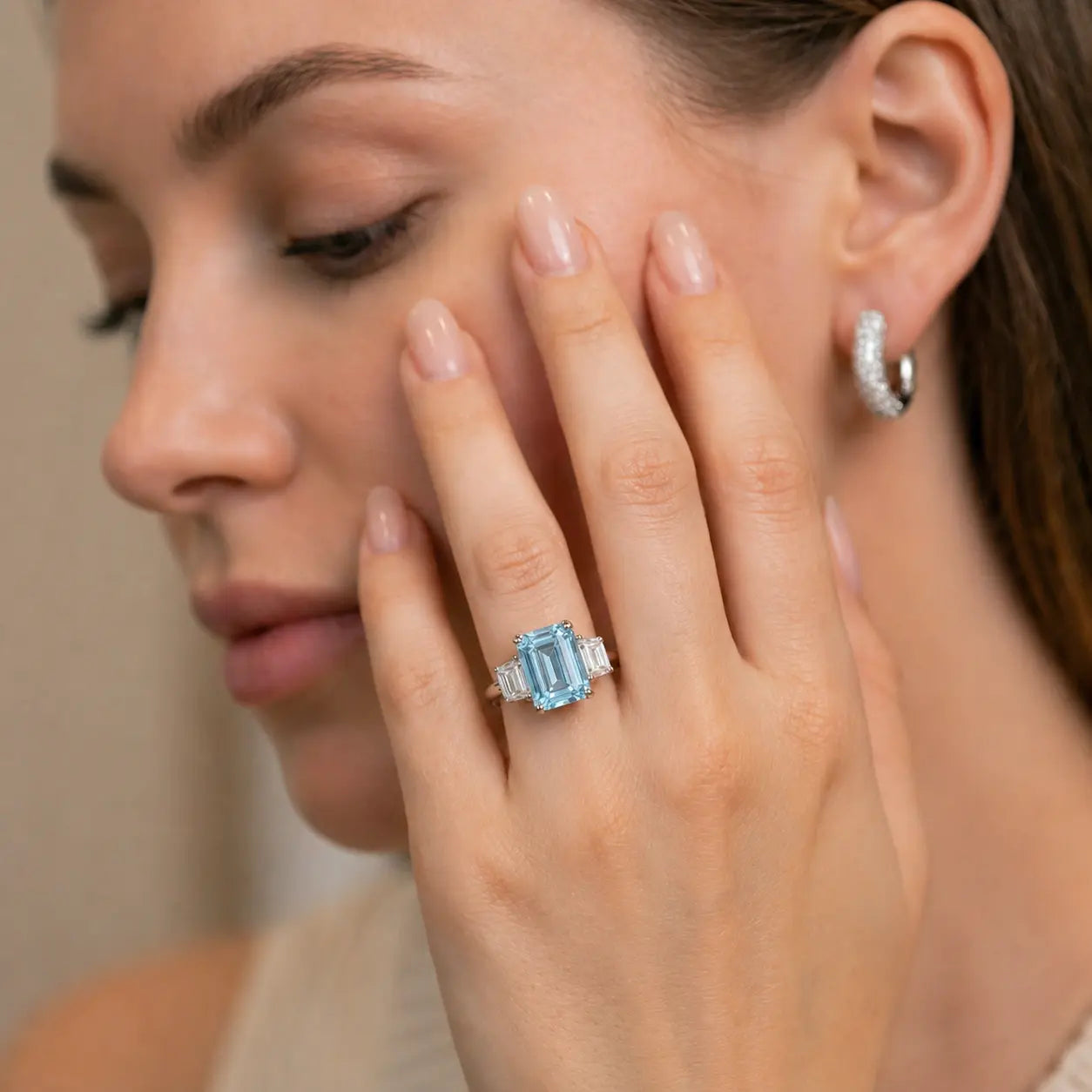 Natalie 3 Stone Ring in Aquamarine