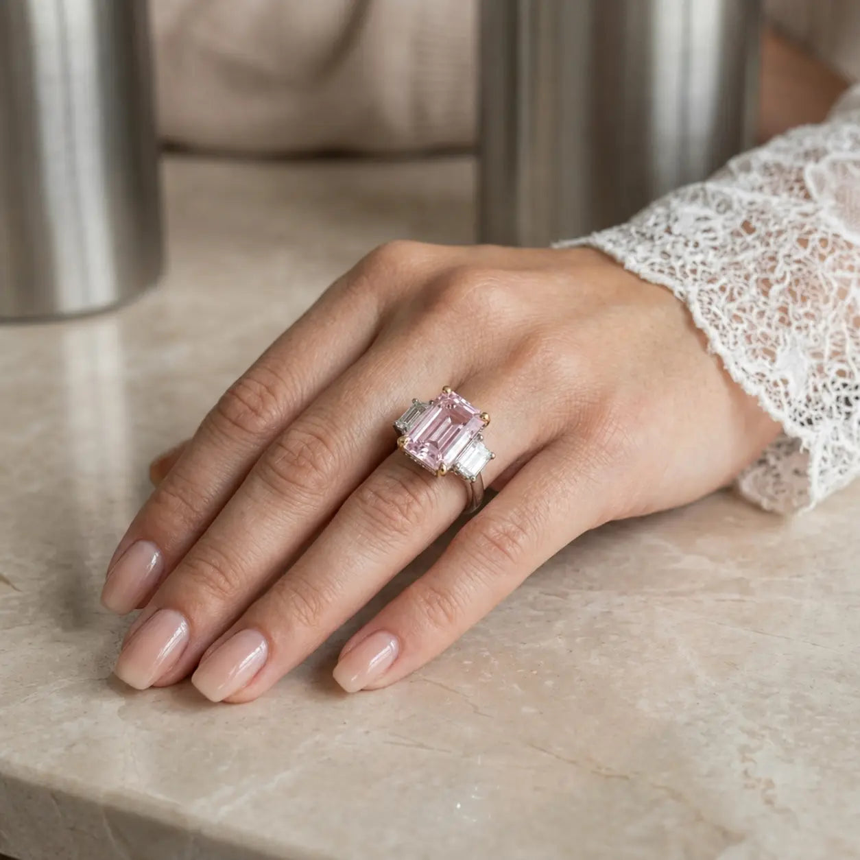 Natalie 3 Stone Ring in Argyle Pink