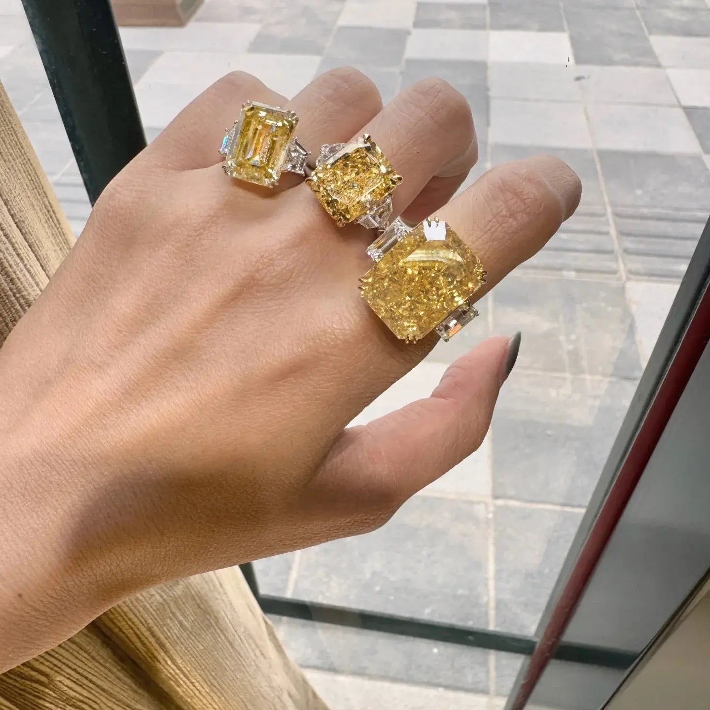 Natalie 3 Stone Ring in Canary