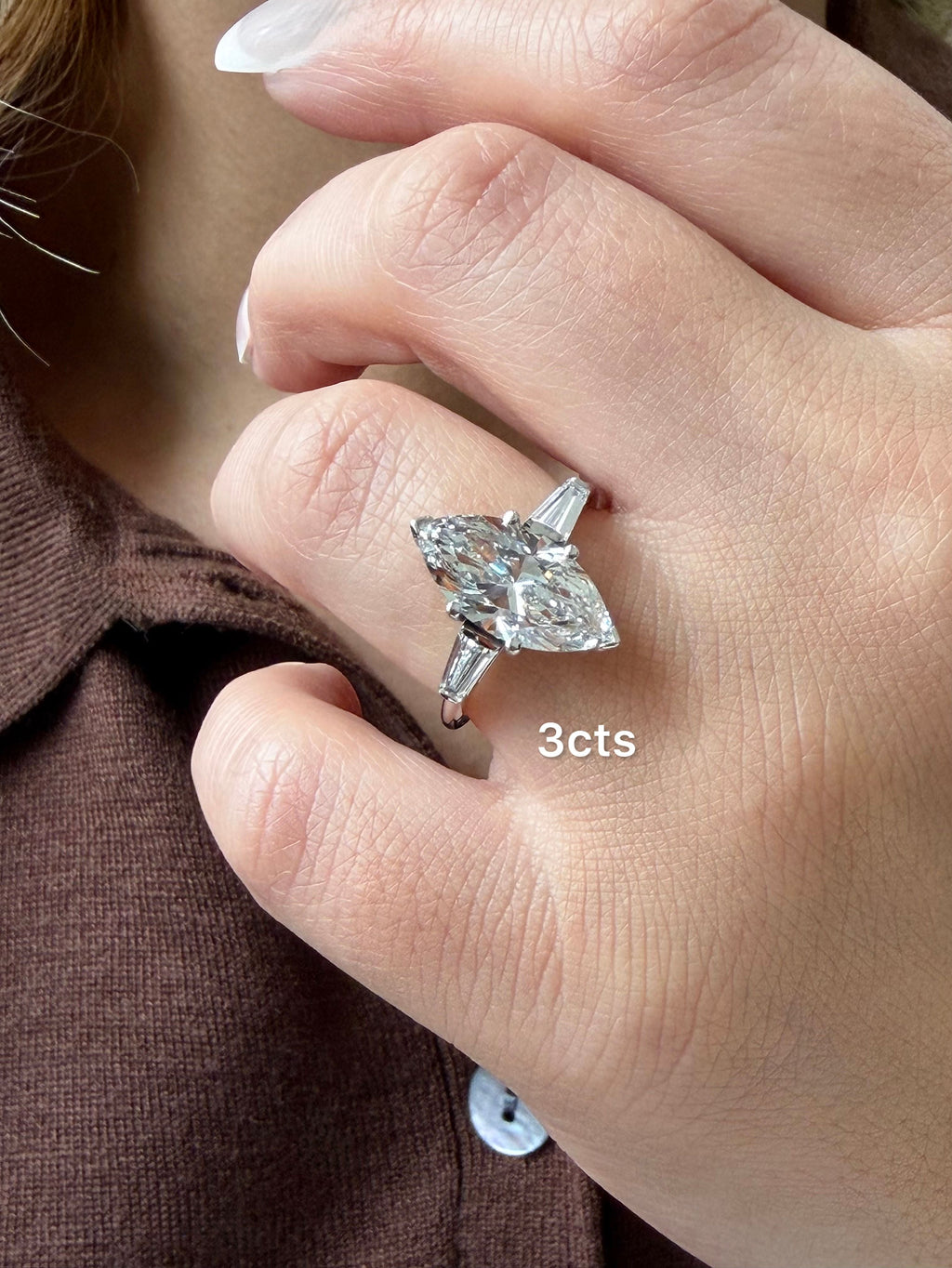 Lab-Grown Marquise Diamond Ring with Baguettes, 18K Gold