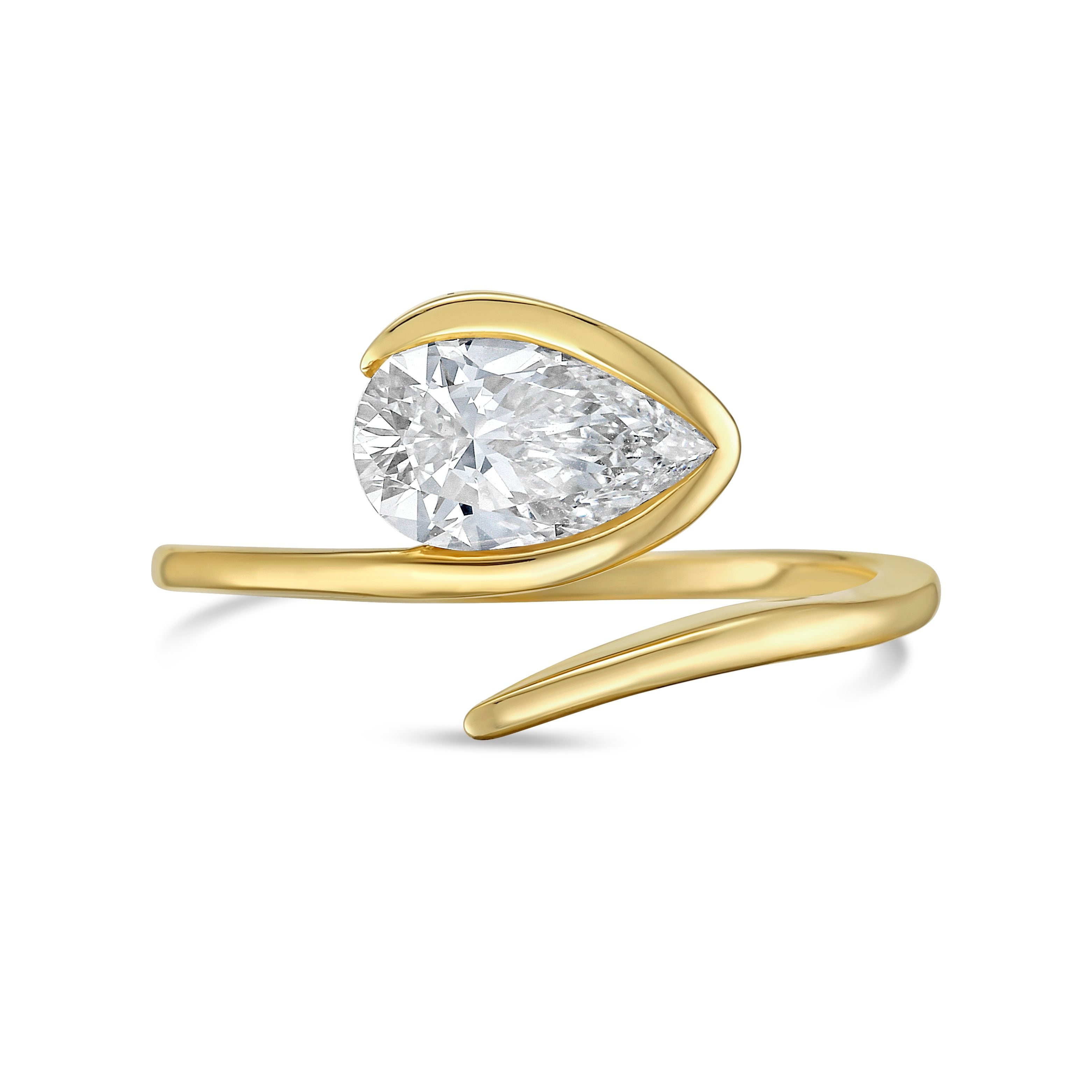 Lab-Grown Pear Bypass And Open Band Ring, 14K Gold