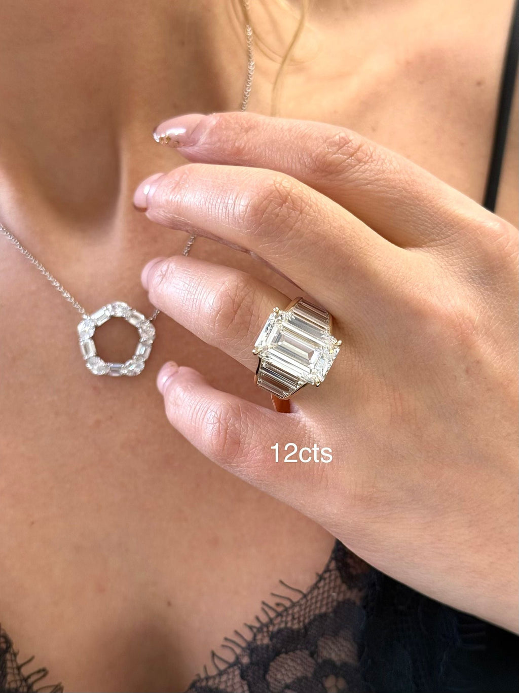 Lab-Grown Emerald-Cut Ring with Emerald-Cut Trapezoids