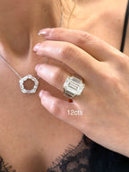 Lab-Grown Emerald-Cut Ring with Emerald-Cut Trapezoids