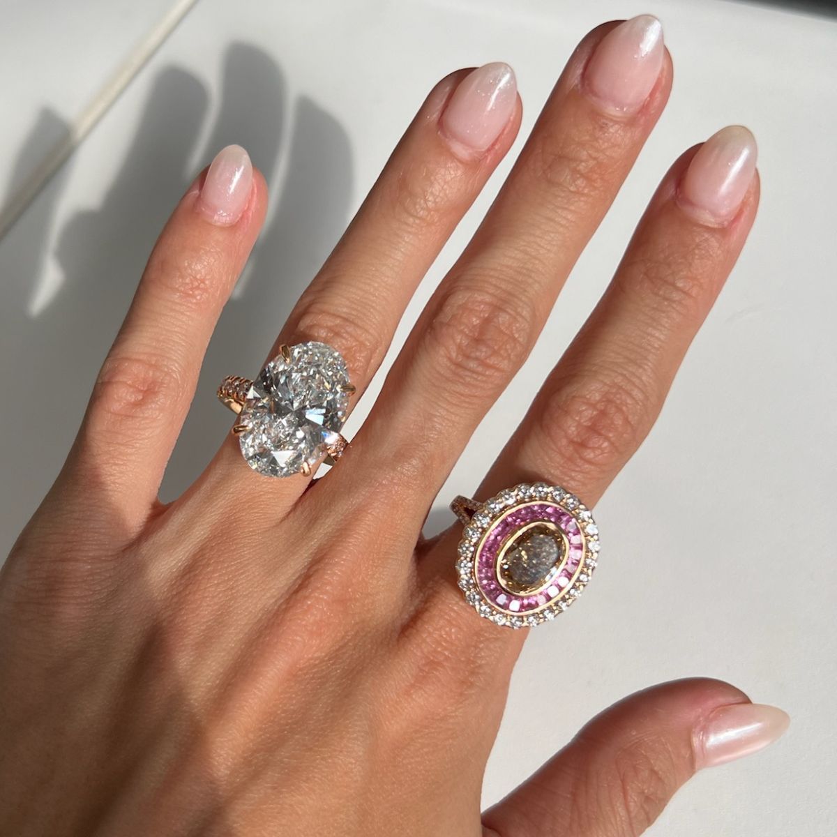 Oval Brown Diamond Ring with Pink & White Diamonds