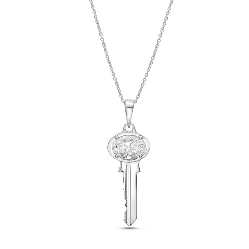 Lab-Grown Oval Diamond Accent Key Pendant