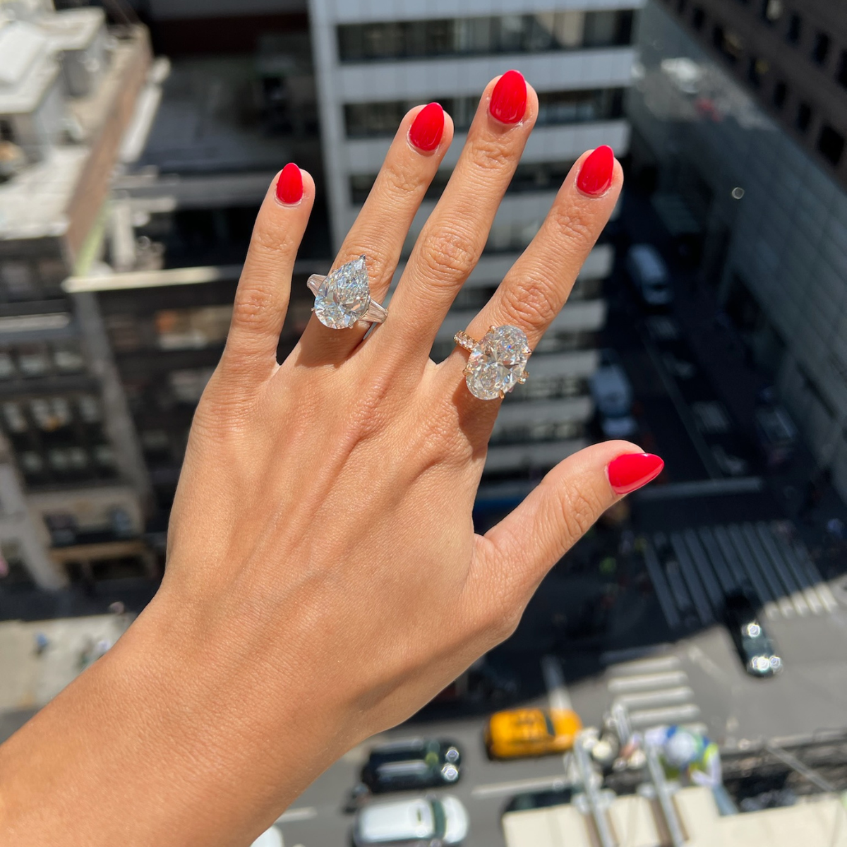Lab-Grown Pear Diamond Ring with Three Baguettes
