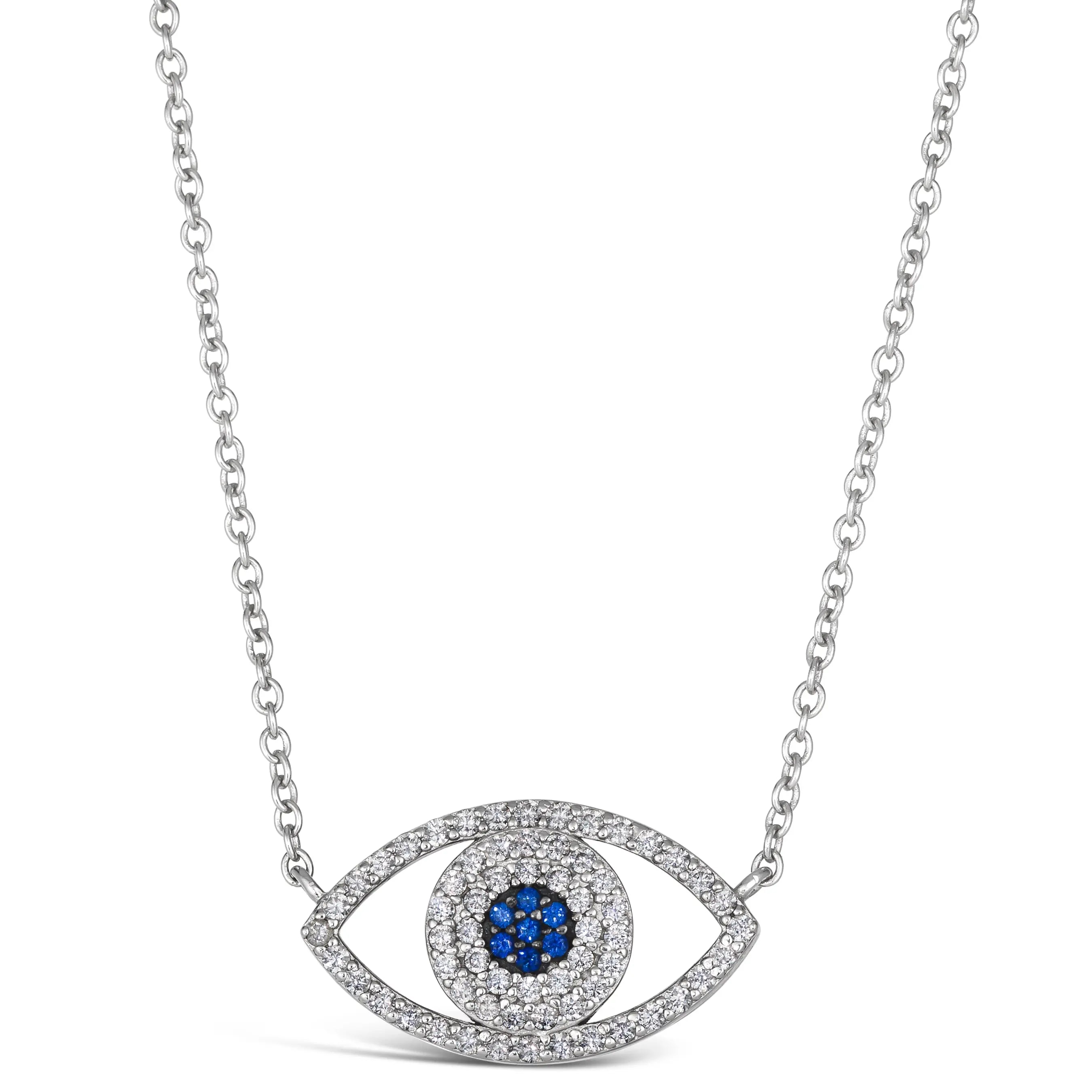 Pave Evil Eye Necklace in Platinum