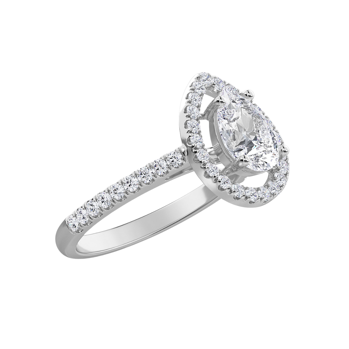 Lab-Grown Pear Pave Halo Diamond Engagement Ring, 14K White Gold