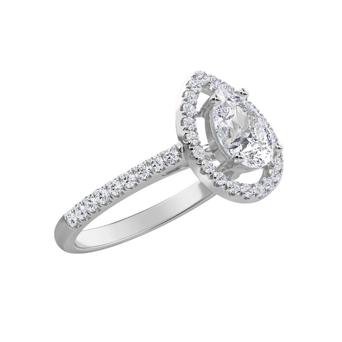 Lab-Grown Pear Pave Halo Diamond Engagement Ring, 14K White Gold
