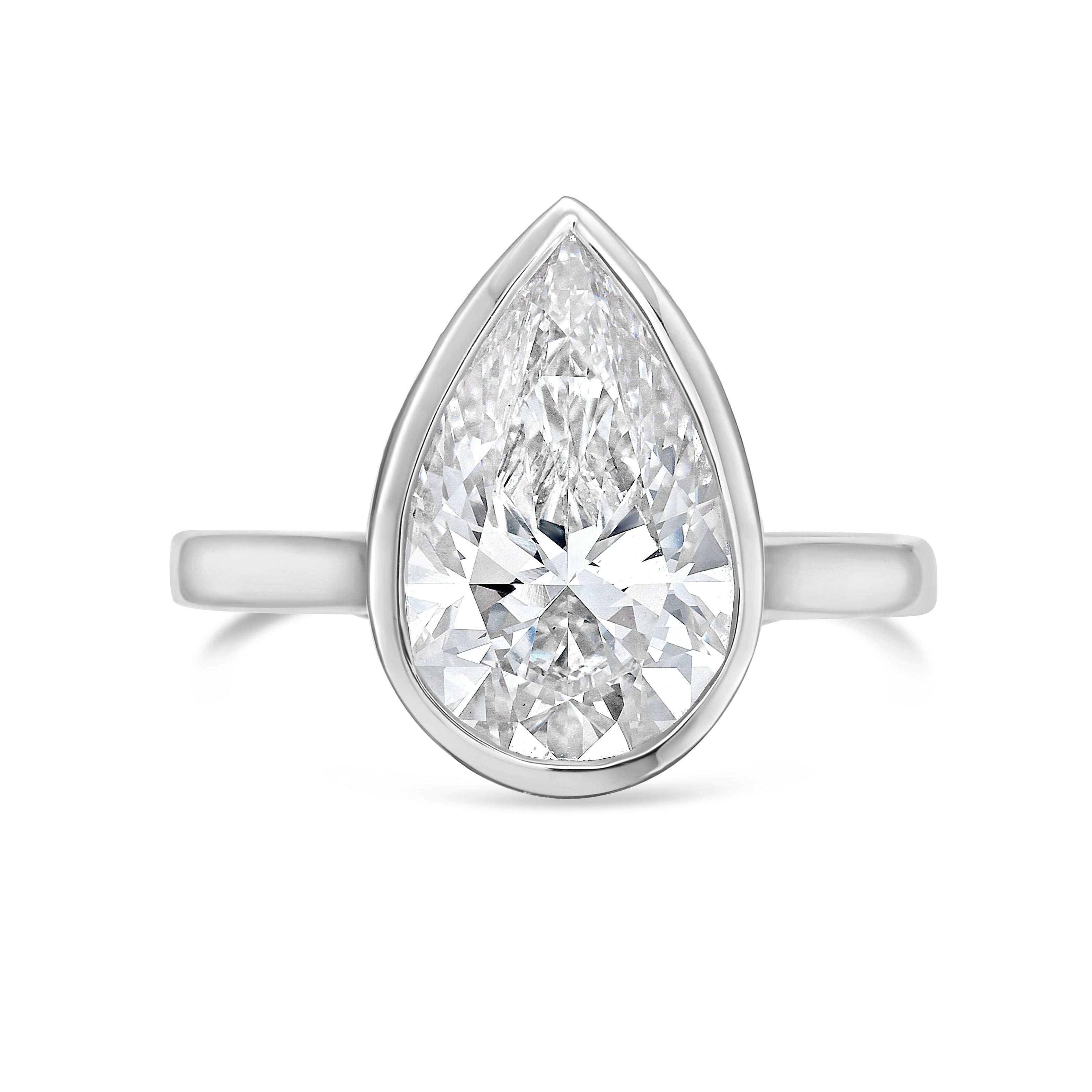 Lab-Grown Pear Bezel Engagement Ring, 18K Gold