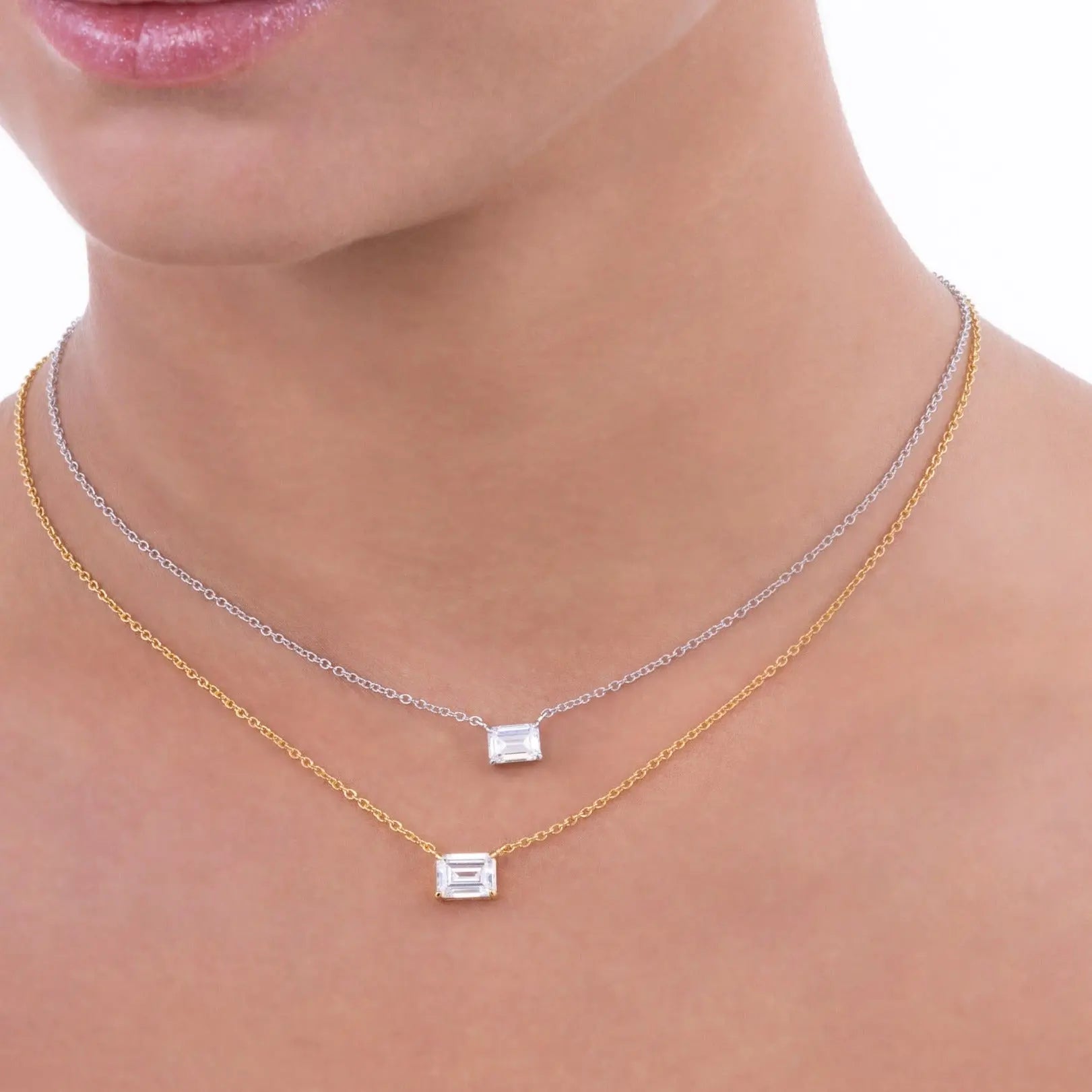 Petite Emerald Cut Solitaire Necklace