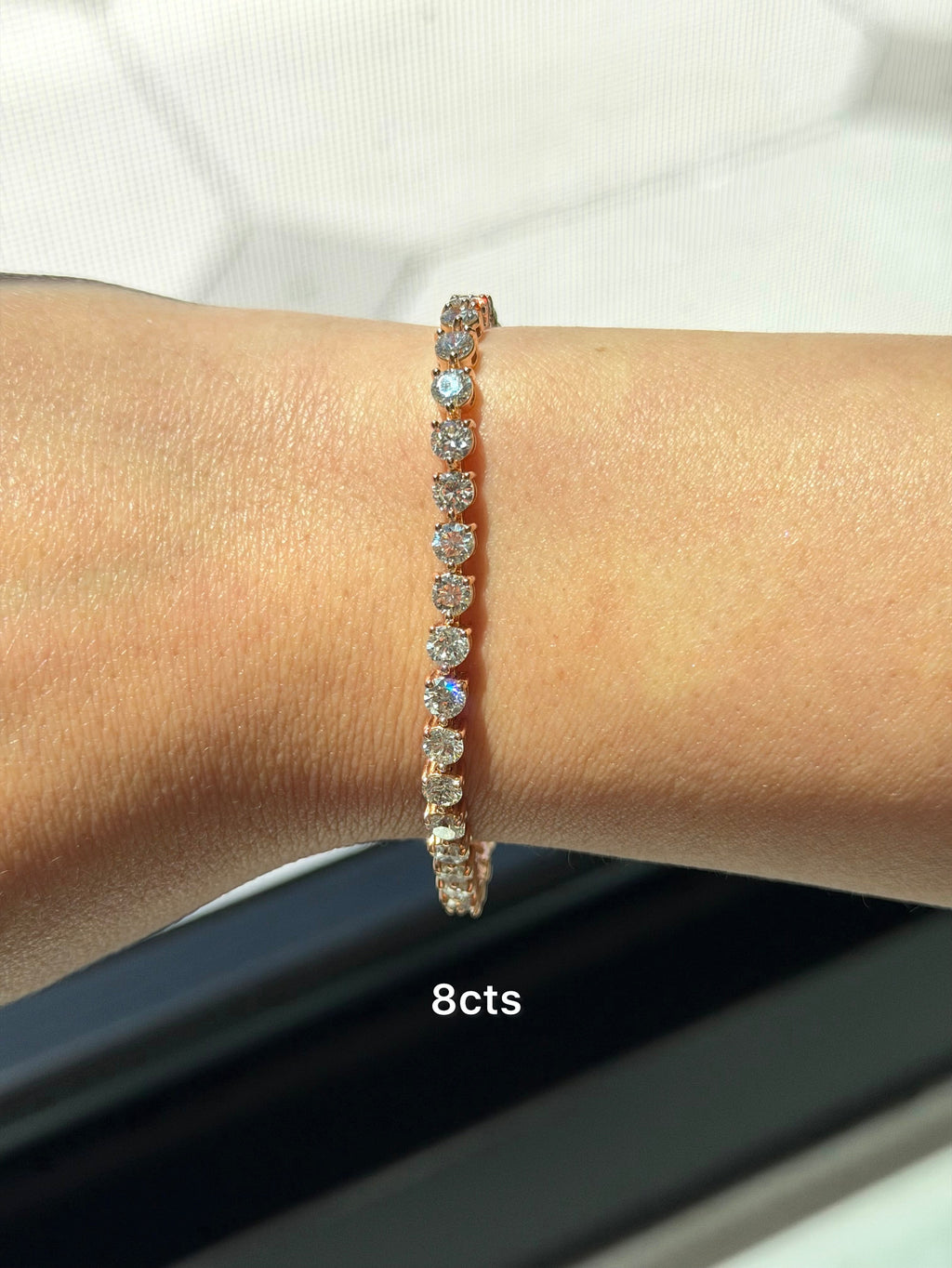 Lab-Grown Round Diamond Tennis Bracelet, 3-Prong, 14K Gold