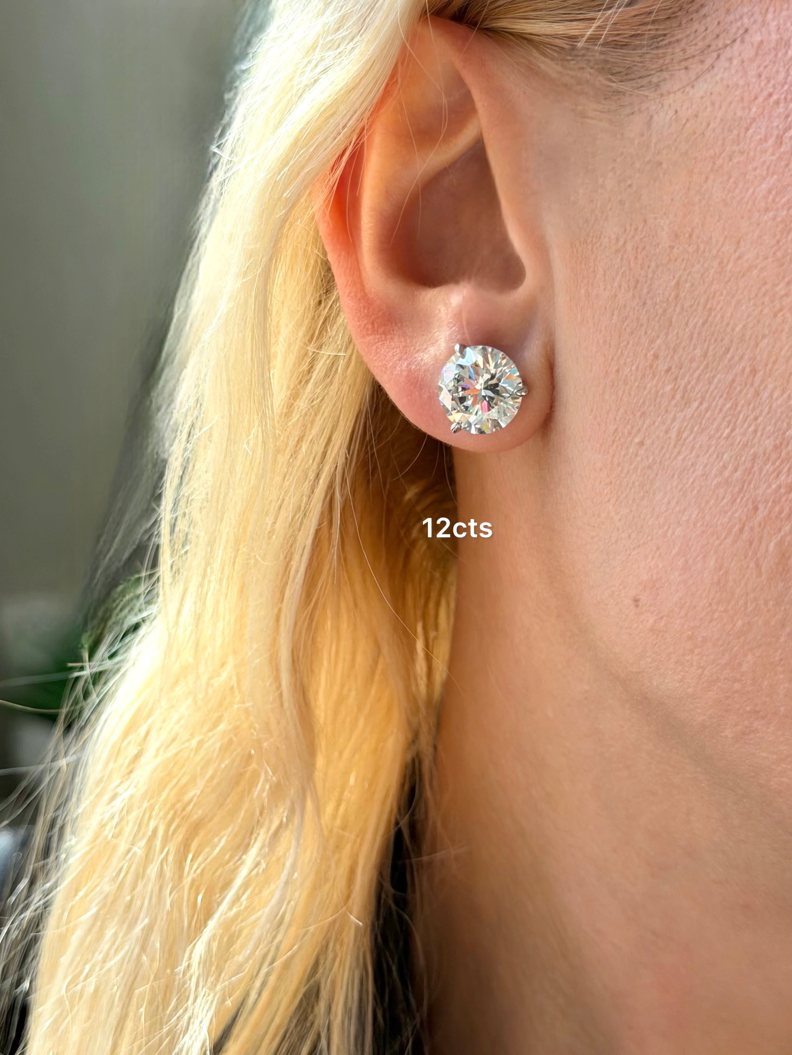 Lab-Grown Martini Round Diamond Studs, 3-Prong, 14K Gold