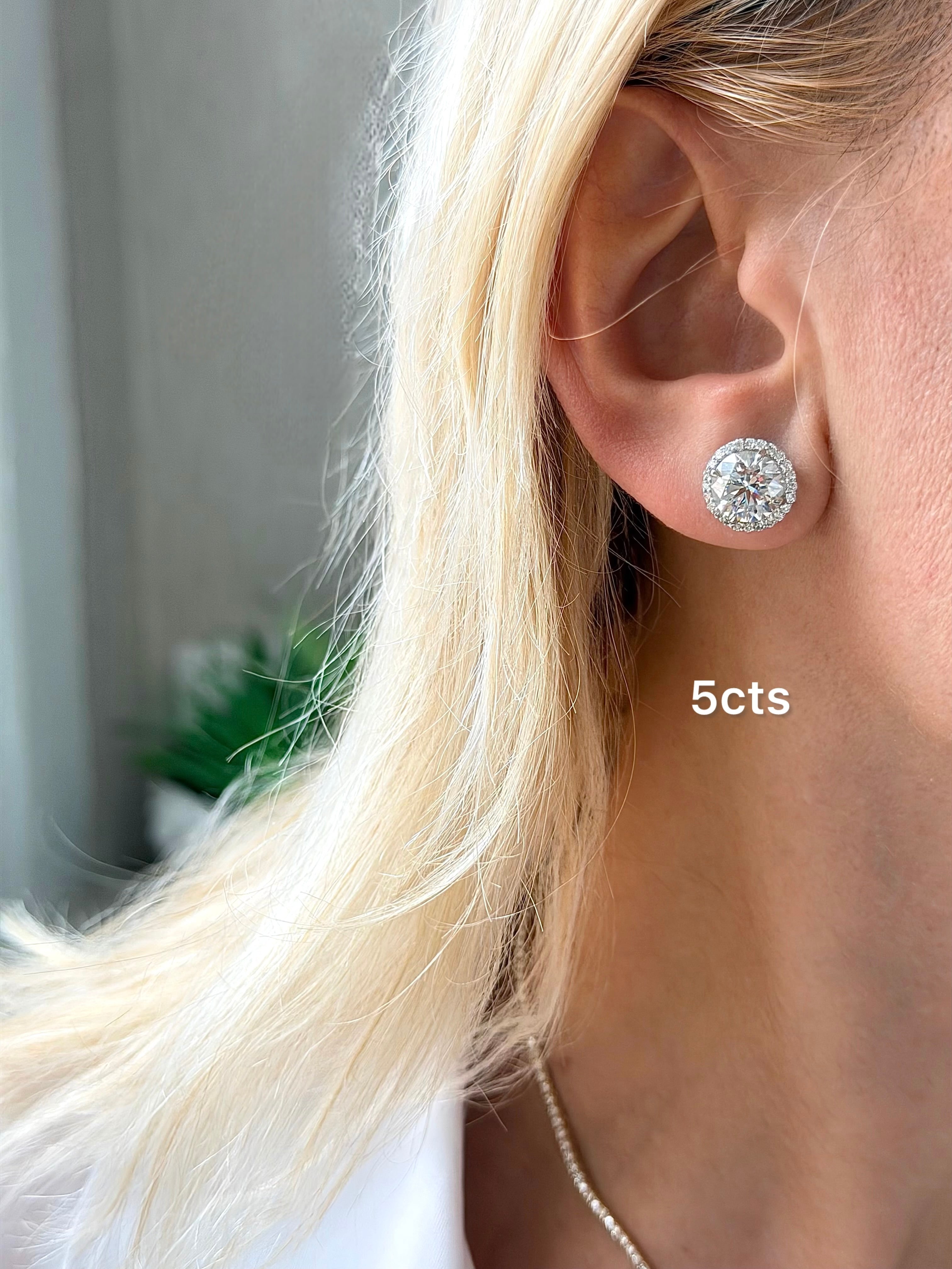 Lab-Grown Round Diamond Halo Earrings, 14K Gold