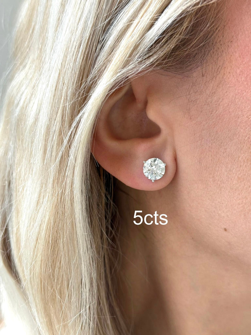 Lab-Grown Martini Round Diamond Studs, 3-Prong, 14K Gold