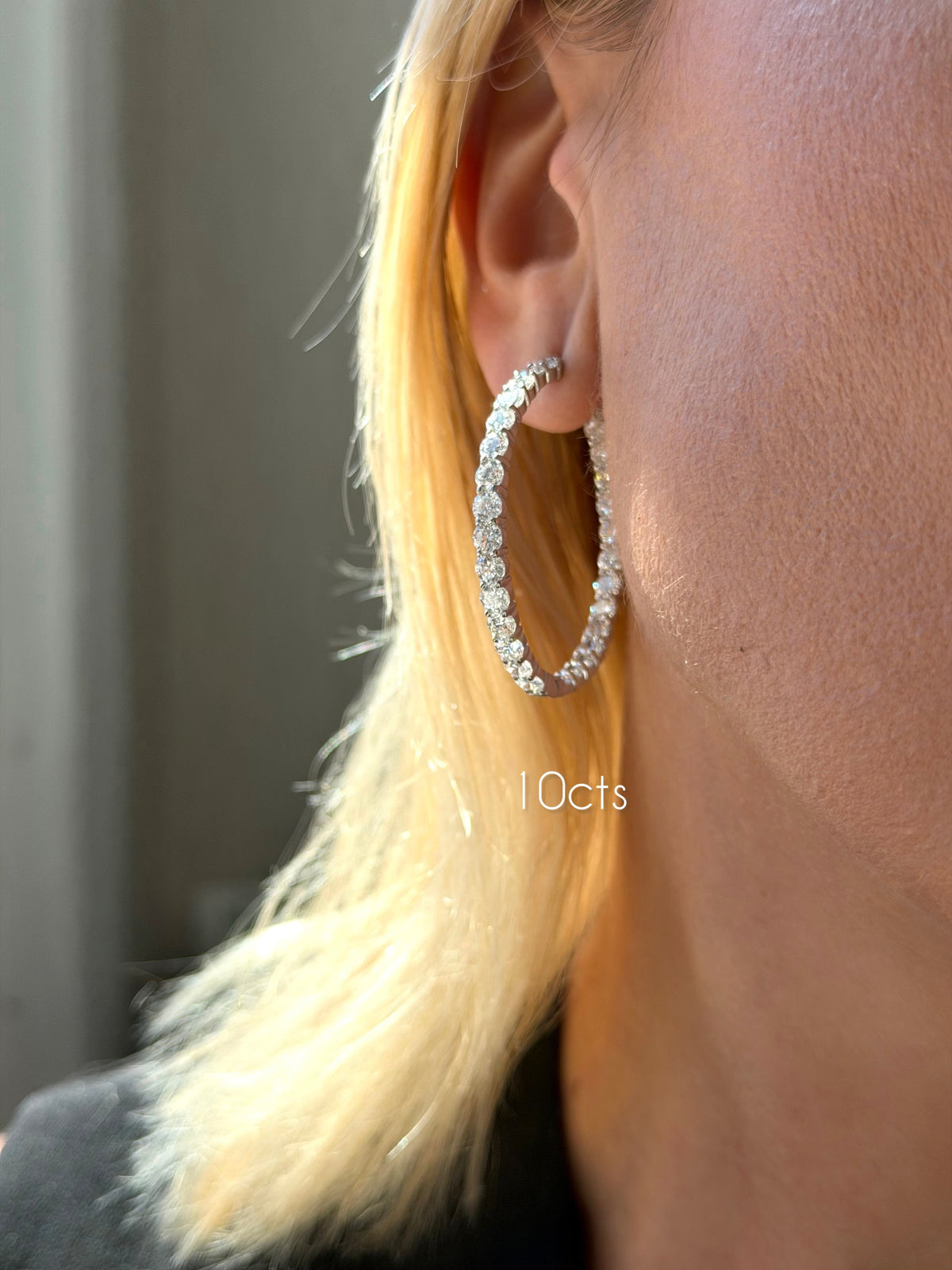 Lab Grown Round Diamond Hoop Earrings - 1.75"