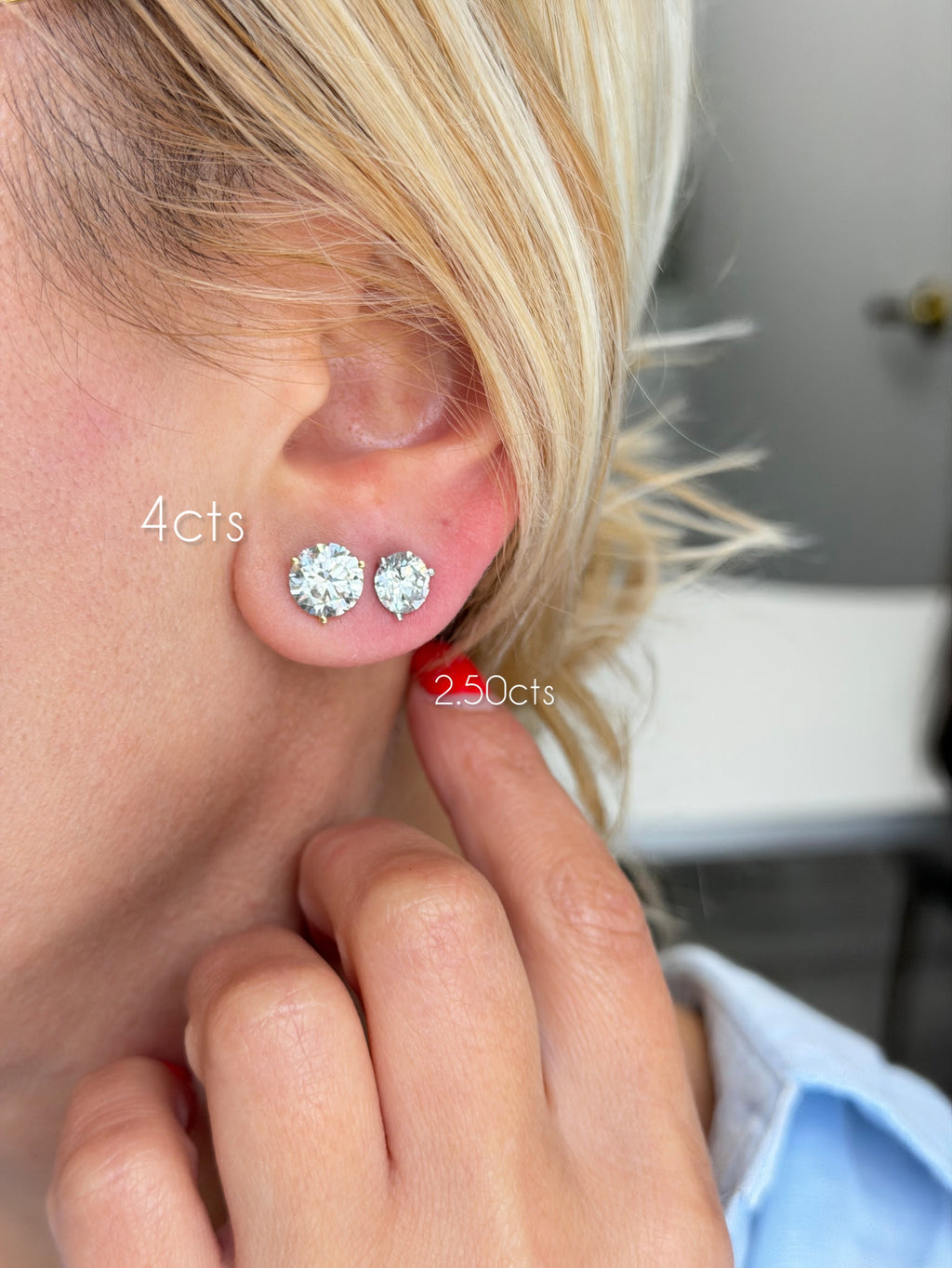 Lab-Grown Martini Round Diamond Studs, 3-Prong, 14K Gold