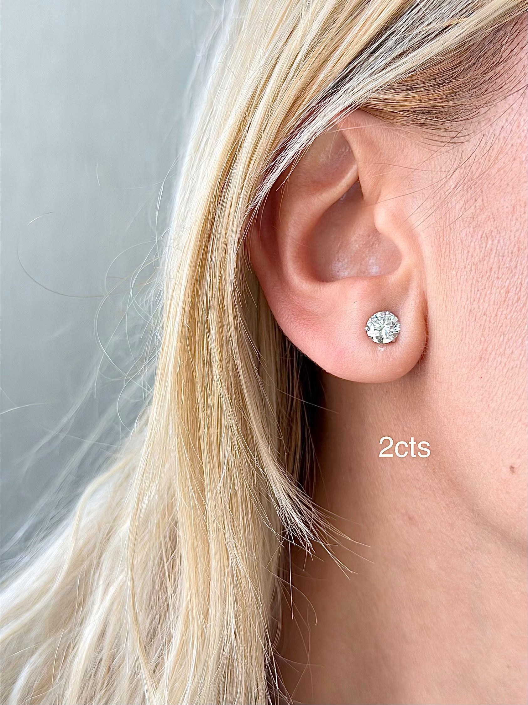 Lab-Grown Martini Round Diamond Studs, 3-Prong, 14K Gold