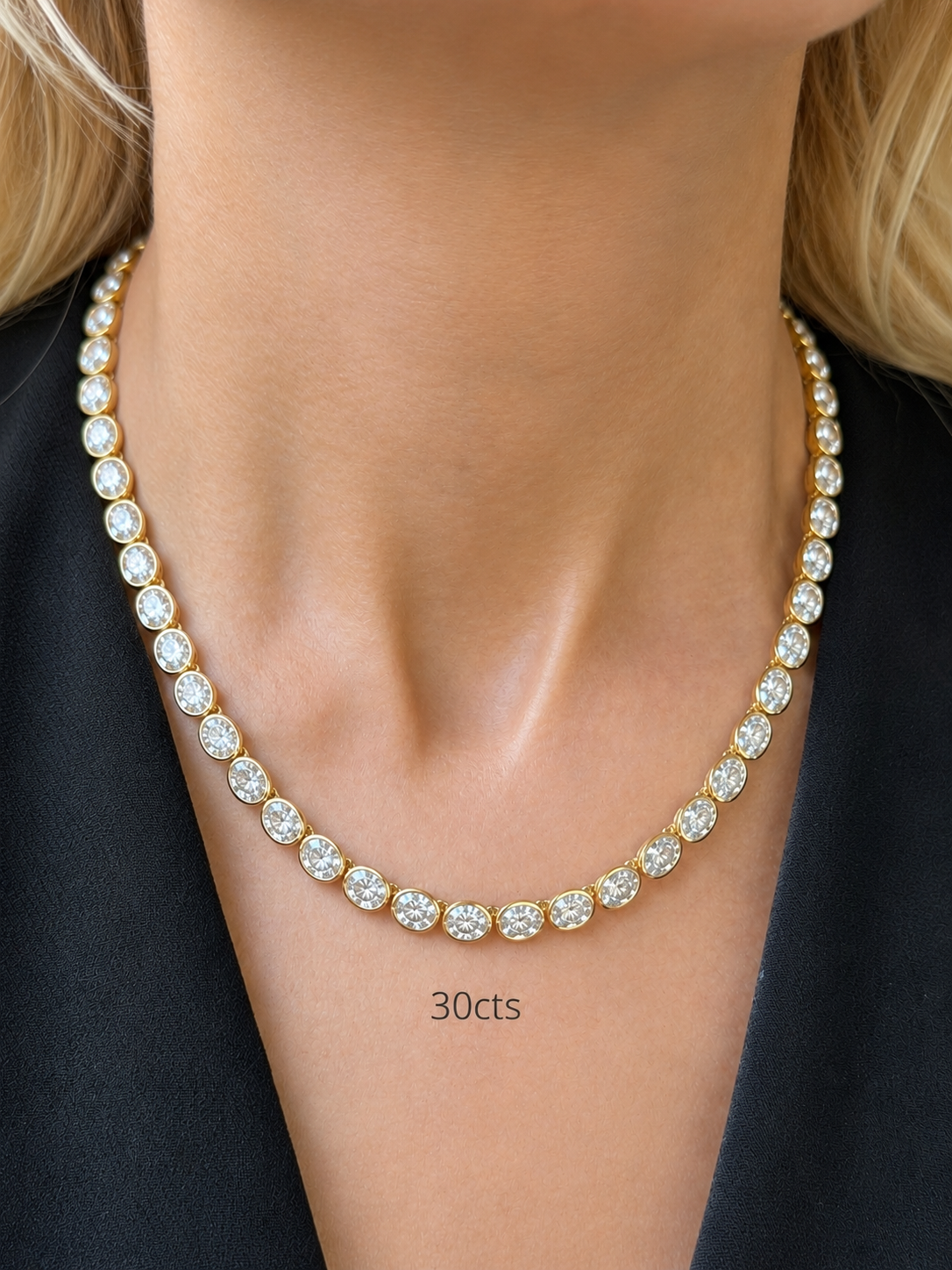 Lab Grown East-West Oval Bezel Tennis Necklace