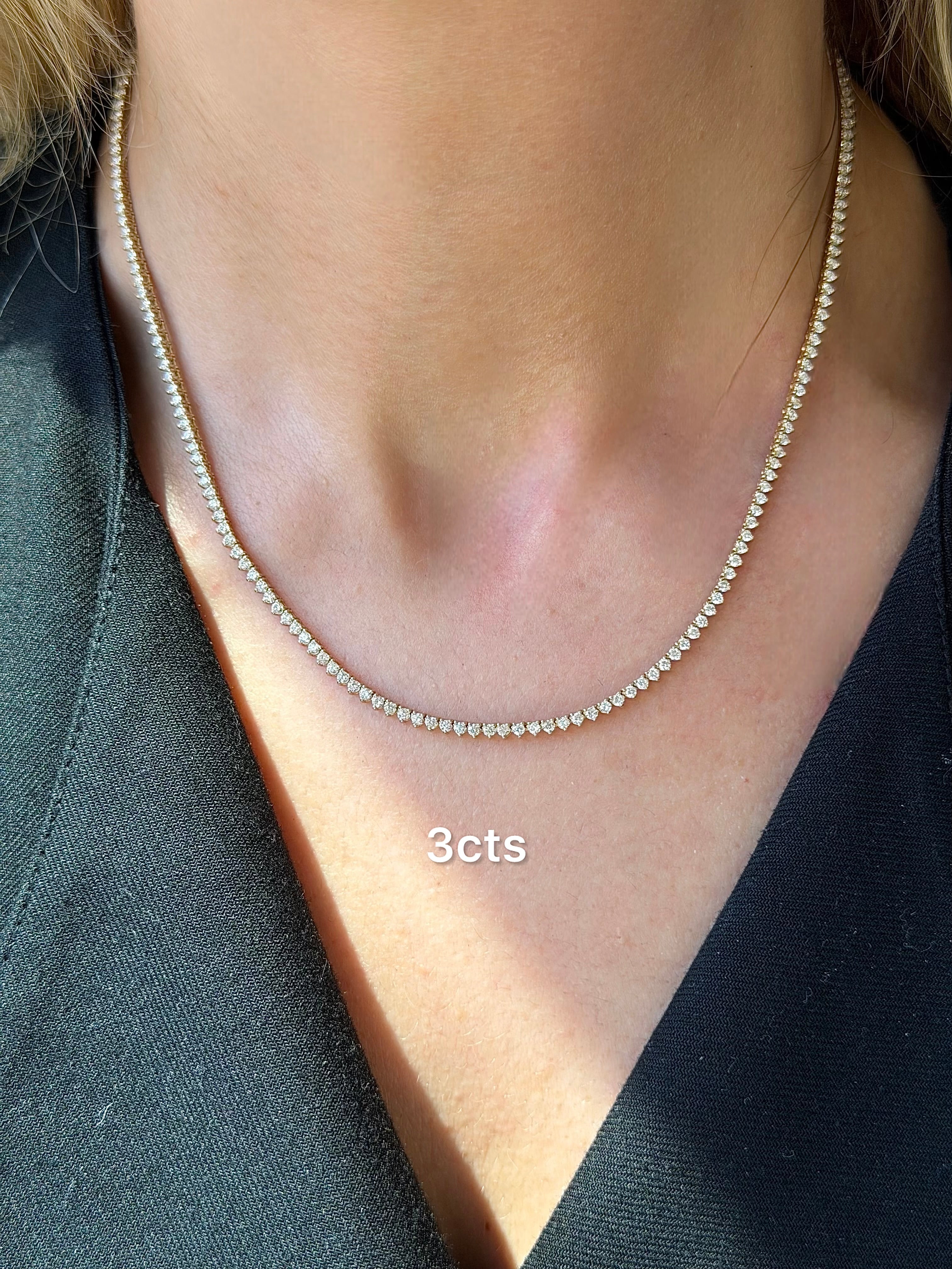 Lab-Grown Round Diamond Tennis Necklace, 3-Prong