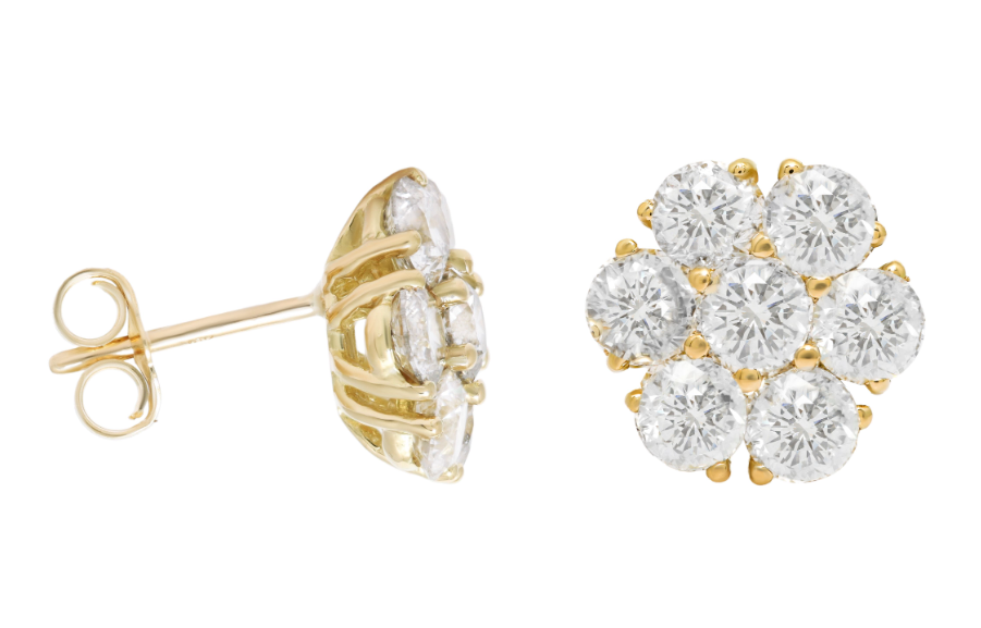 Lab-Grown Flower Cluster Studs, 14K Gold