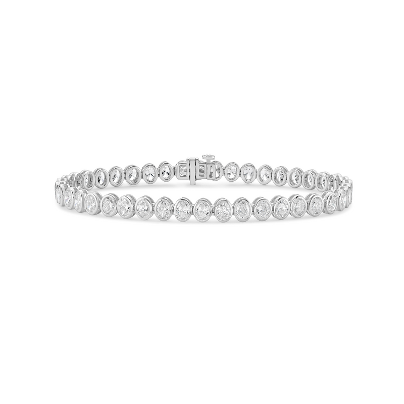Lab-Grown Oval Bezel Tennis Bracelet, 14K Gold