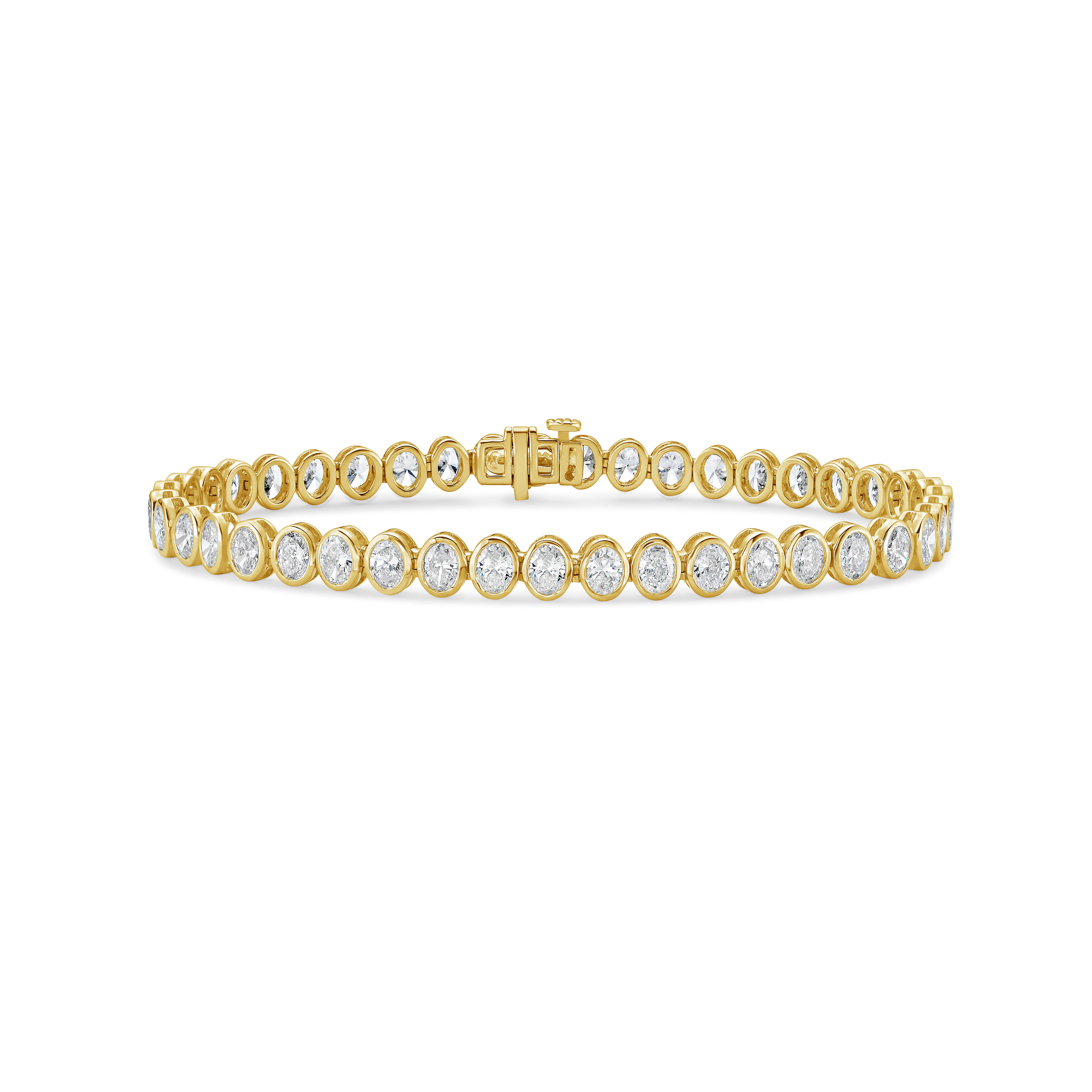 Lab-Grown Oval Bezel Tennis Bracelet, 14K Gold