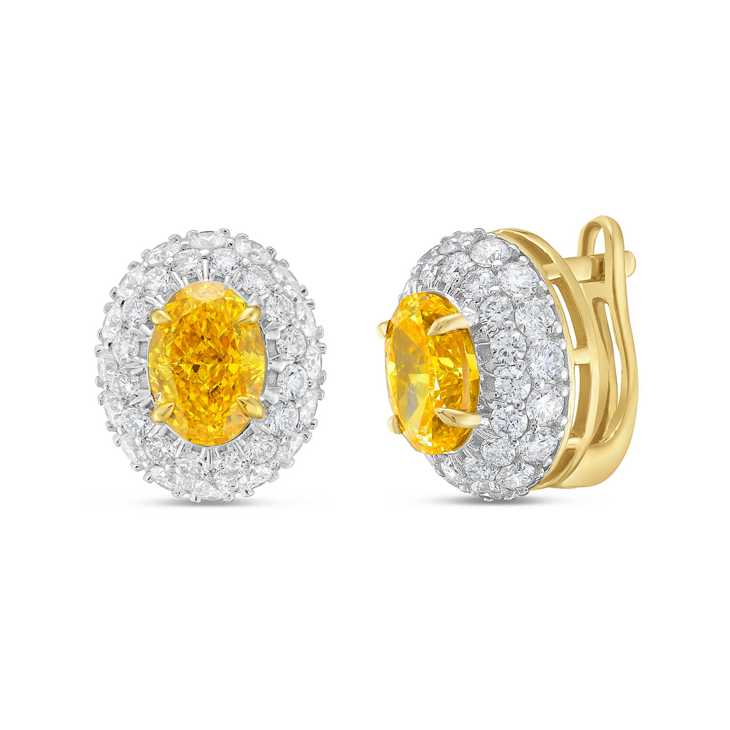 Lab-Grown Yellow Oval Diamond Halo Earrings, 18K Gold