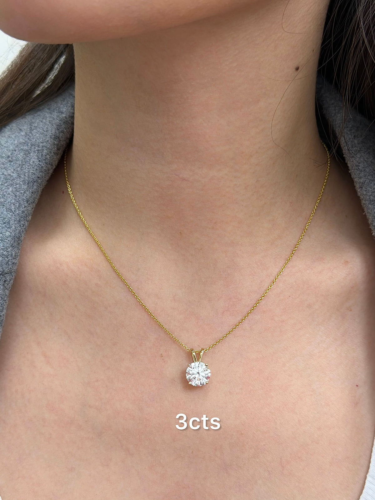 Lab Grown Rabbit Ear Round Diamond Solitaire Pendant