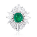 Platinum Emerald & Diamonds Sunburst Ring