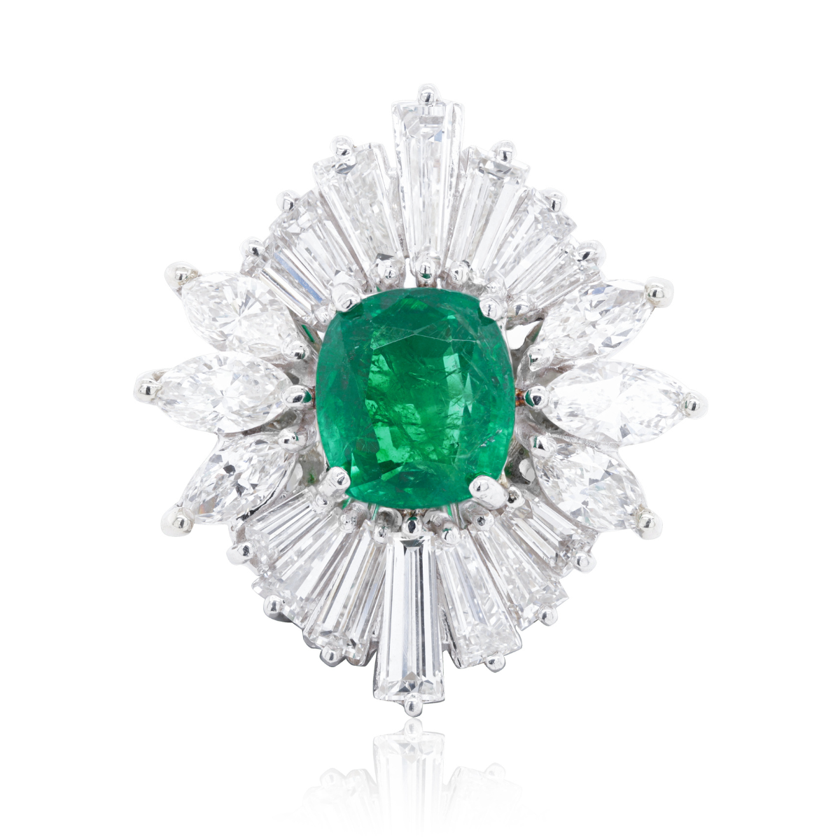 Platinum Emerald & Diamonds Sunburst Ring